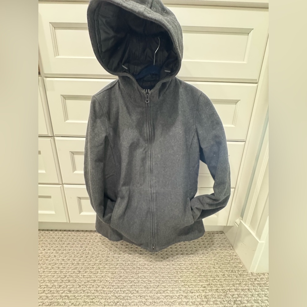 Vintage GAP Wool Peacoat Medium Womens Gray hooded Peacoat zip front Peacoat